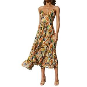 Commense Women's Medium Multicolor Cami Sleeveless Beach Vacation Midi D…